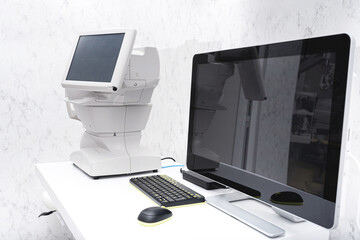 Optical CT scan. Ophthalmology clinic equipment. Diagnosis of vision. Tomography in Optical...