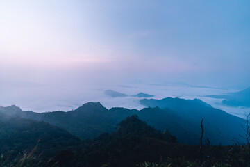 Mountains and fog in the morning on the hill