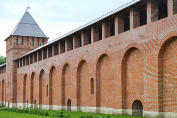 Fototapeta na wymiar Wall and tower of the Kremlin (fortress). Smolensk city, Smolensk Oblast, Russia.