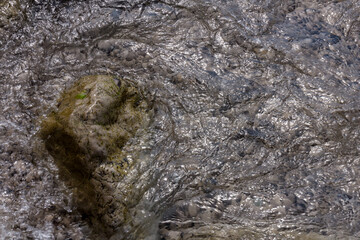 Naklejka premium Sea stones in the sea water. Pebbles under water. The view from the top. Nautical background. Clean sea water. Transparent sea.