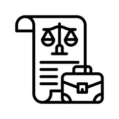 administrative related justice scale on page with hand bag or briefcase vector in lineal style,