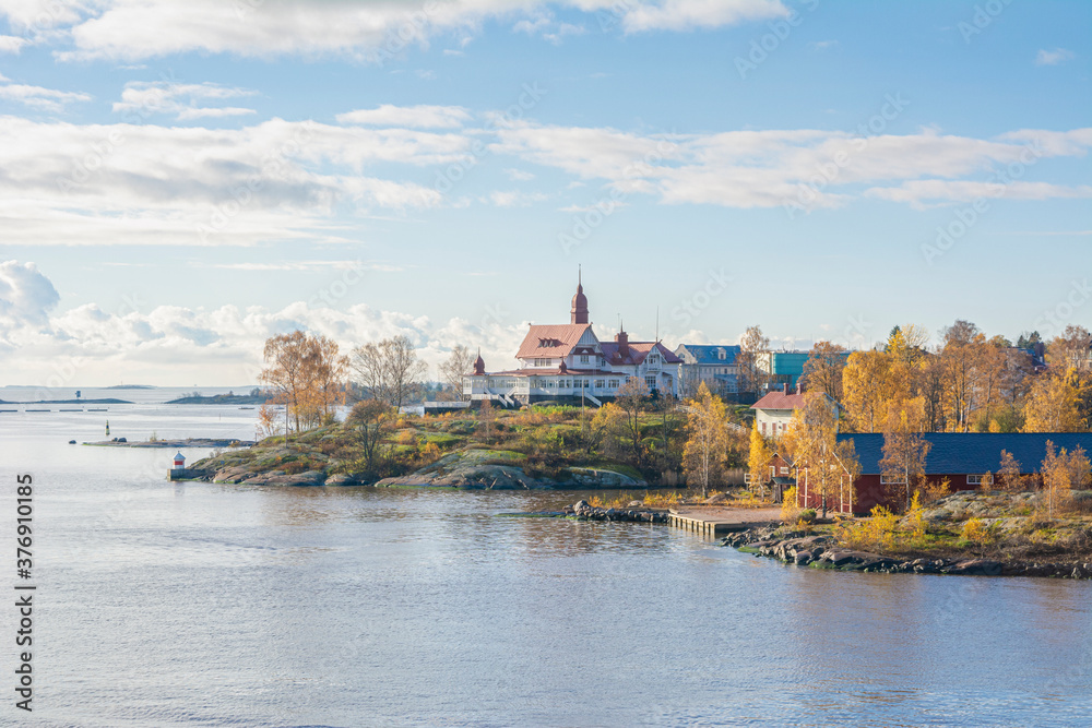 Wall mural View to Luoto (Klippan) island and coastal part of Helsinki in autumn, Finland