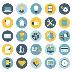 Business, management, finances and technology icon set for website and mobile applications. Flat vector illustration