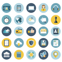 Business, management, finances and technology icon set for website and mobile applications. Flat vector illustration