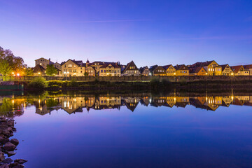 Dämmerung in der Fischerstadt Minden, NRW, Deutschland