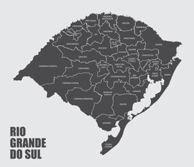 The Rio Grande do Sul State map divided in regions with labels, Brazil © luisrftc