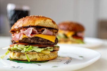 burger with cheese and salad