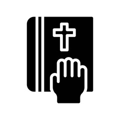 administrative related christian cross sign on book with hand vector in solid design,