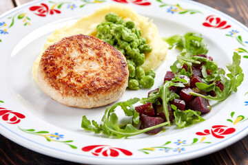 cutlet with mashed potato and salad