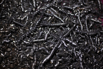 Metal shavings on the table.