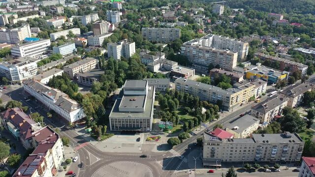Aerial view of the city of Zhytomyr. View of the city from a height. Summer city of Zhytomyr