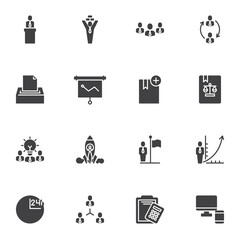 Business people vector icons set, modern solid symbol collection, filled style pictogram pack. Signs, logo illustration. Set includes icons as presentation, recruitment, teamwork, business startup