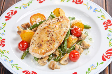 chicken fillet with fried vegetables