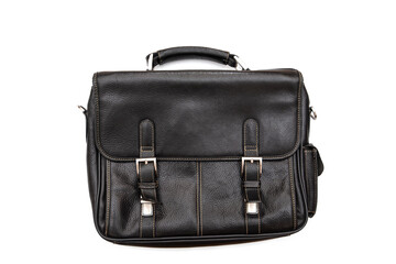 Used vintage leather bag, suitcase briefcase isolated on white