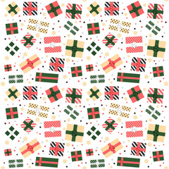 Background with modern color christmas and new year gift boxes. Top view on present boxes. Pattern for your design and print. 
