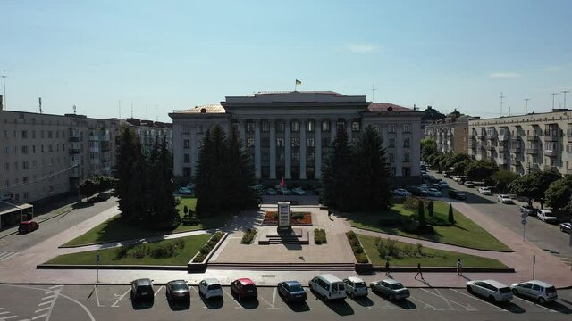 Aerial view of the city of Zhytomyr. View of the city from a height. Summer city of Zhytomyr