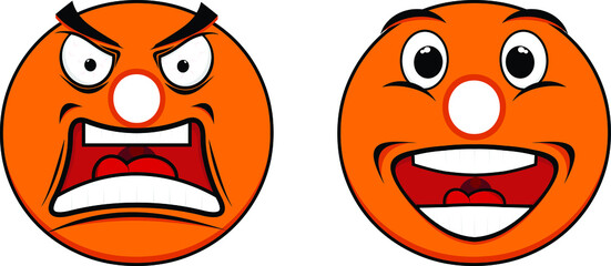 Letter O with Angry and Happy character set flat