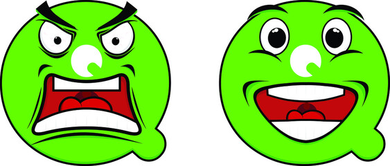 Letter Q with Angry and Happy character set flat