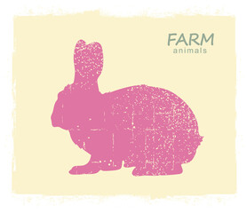 Rabbit Hare silhouette. Vector vintage label of rabbit on old paper background