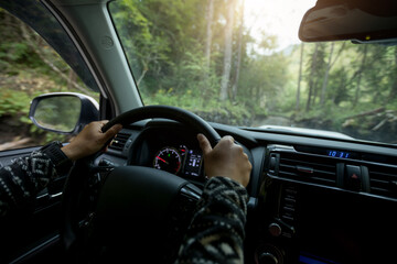 Driving off road car in the nature