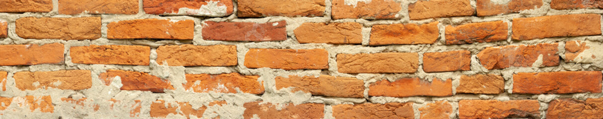 brick wall of red color, wide panorama