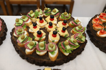 
buffet on wooden boards