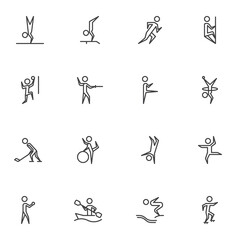Olympic sport line icons set, outline vector symbol collection, linear style pictogram pack. Signs, logo illustration. Set includes icons as fencing sport, volleyball, hockey, gymnastics, athletics
