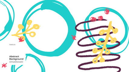 Abstract background illustration. Colorful lines, spots, dots and paint strokes. Decorative wallpaper, backdrop. Hand drawn texture, decor elements and shapes. Eps10 vector.