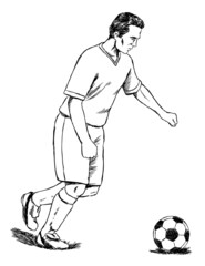 Hand drawn illustration of a football player who shooting a ball.