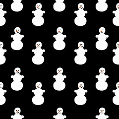 seamless pattern with funny snowmen on a black background