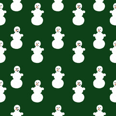 seamless pattern for New Year with funny snowmen on a green background