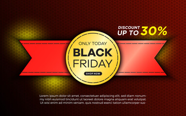 Black Friday sale banner design on dark red background with red strip