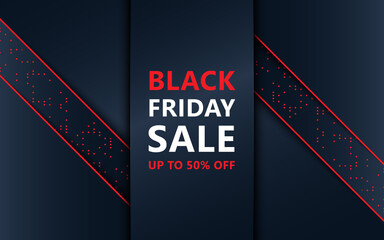 Black Friday sale banner design on dark background with red strip