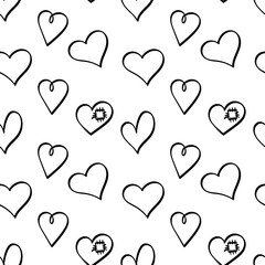 Cute empty heart shapes in seamless pattern on white background. Vector illustration.