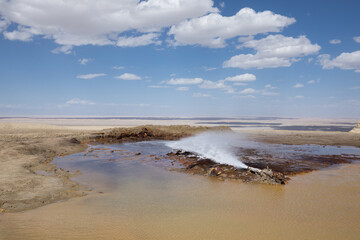 Sulfur fountain and ardang landform landscape in west of china