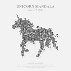 Unicorn Mandala Vector Line Art Style