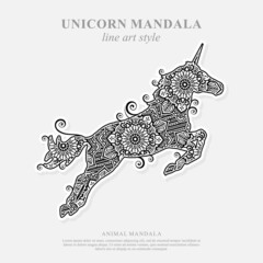 Unicorn Mandala Vector Line Art Style