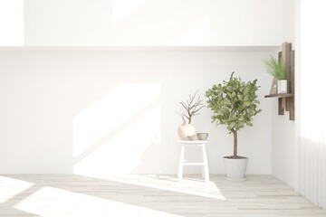 White empty room. Scandinavian interior design. 3D illustration