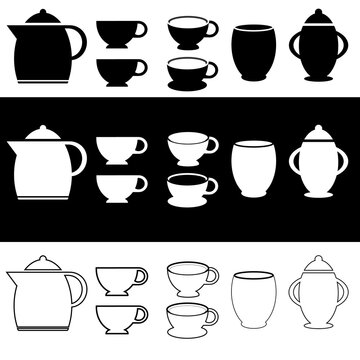 coffee cup and tea mug isolated icon set