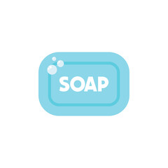 Blue soap icon. Bar of soap with foam vector illustration isolated on white