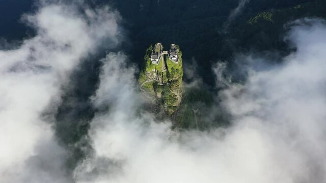 Fanjingshan, or Mount Fanjing, China's stunning natural scenery, the birthplace of Buddhism, unique terrain and foggy weather. Stunning aerial footage.