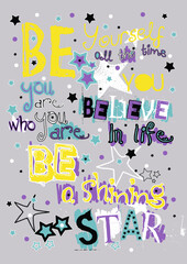 Empowering slogan design with stars and sayings