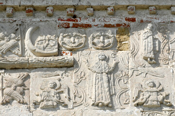 Fragment of decoration of St. George's Cathedral (Georgievsky cathedral, 1230-1234). Yuryev-Polsky town, Vladimir Oblast, Russia.