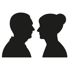 Aged man and woman couple profile silhouette. Vector Illustration.