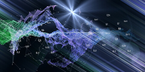 Abstract polygonal analyze algorithm artificial intelligence data. Analytics algorithms banner for science, technology and business. Quantum computing concept with grid,lines and star. Big data.