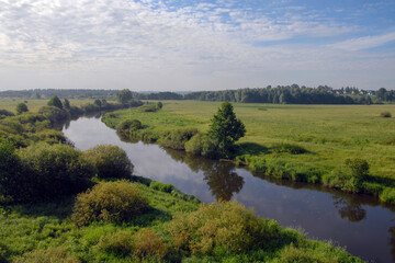 Fototapeta na wymiar Rural landscape. Suvoroshch' river. Vladimir Oblast, Russia.