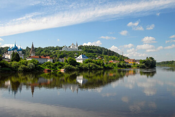 Fototapeta na wymiar Panorama of Gorokhovets town and view of Klyazma River. Vladimir Oblast, Russia.