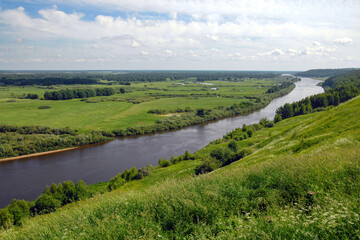 Fototapeta na wymiar Rural landscape. View of Klyazma River. Vicinities of Vyazniki town, Vladimir Oblast, Russia.