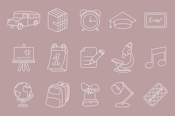 Fototapeta na wymiar School Icons set - Vector outline symbols of education accessories for the site or interface