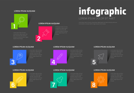 Simple square infographic layout with white outline icons and numbers